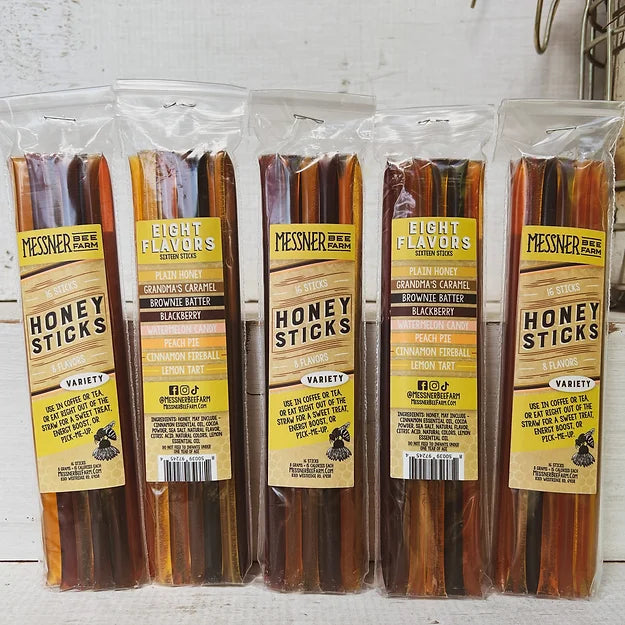 Pack de variété unique de bâtonnets de miel ! 2 de chaque - fleurs sauvages, caramel de grand-mère, pâte à brownie, mûre, bonbons à la pastèque, cannelle, tarte au citron !